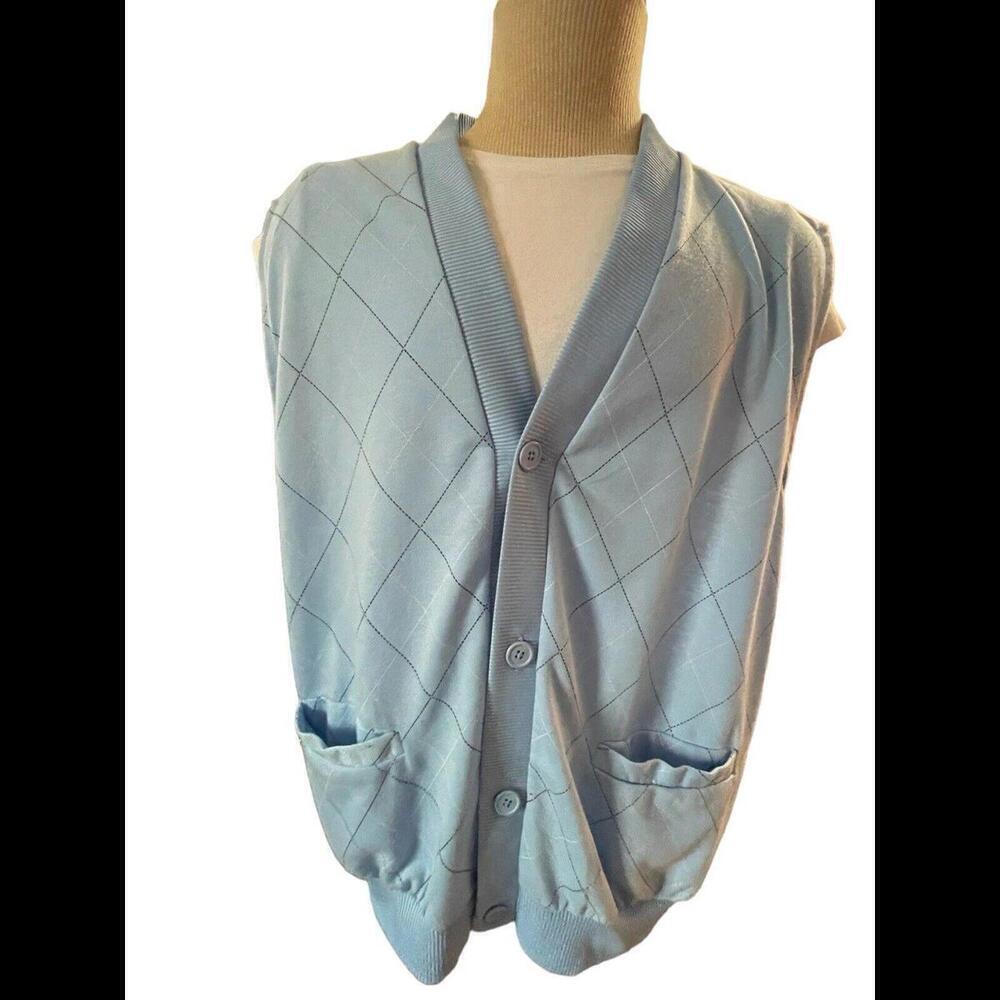 HABAND Blue Mens  Diamond Vest Button Up With Pockets Plus Size L mt35
